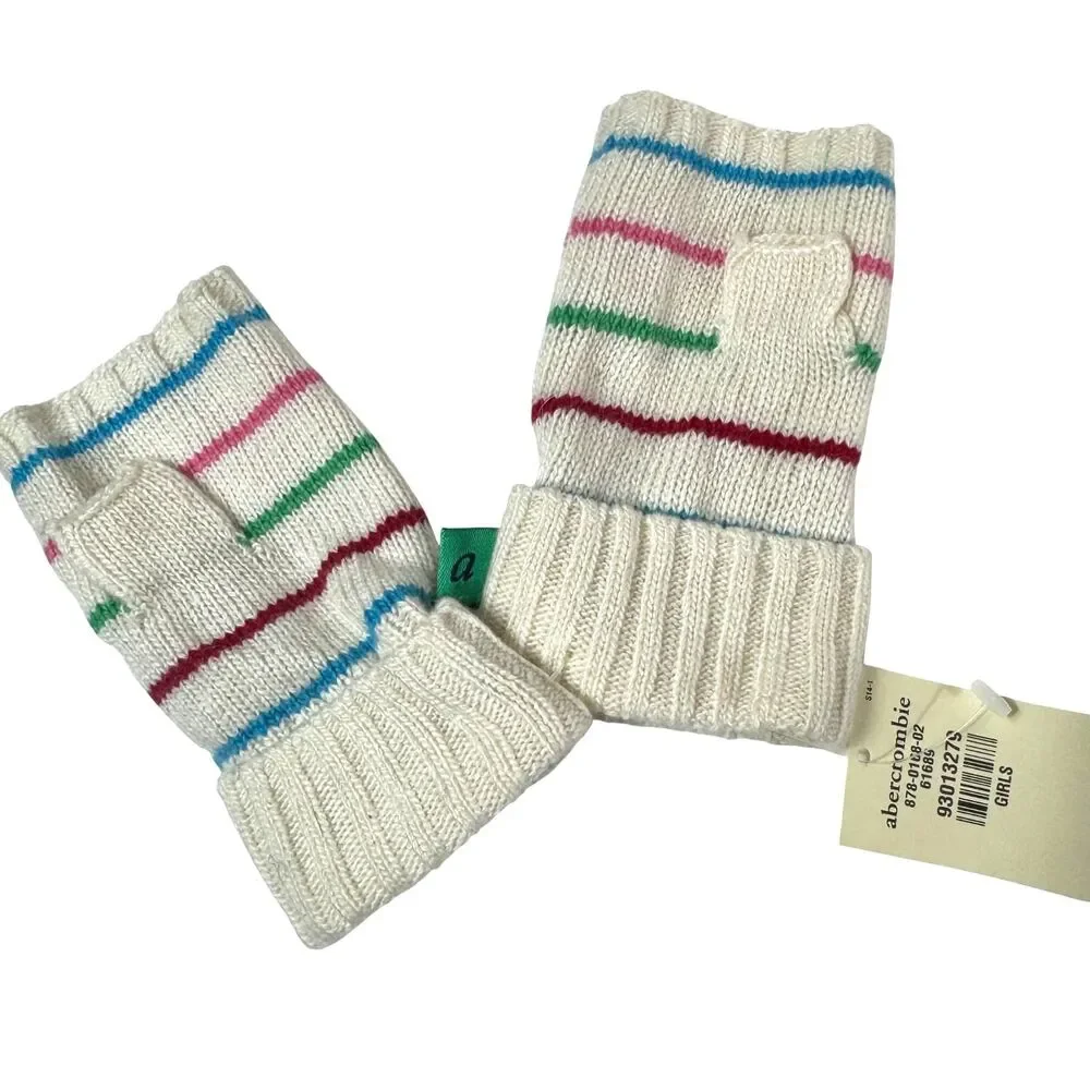 NWT Abercrombie Girls‎ Stripe Knit Fingerless Gloves Mittens Cozy Soft VTG Y2k